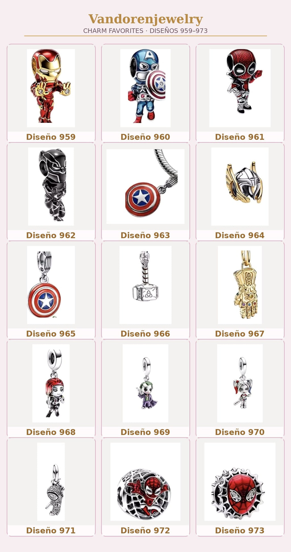 Carátula Charms diseños 959 al 973