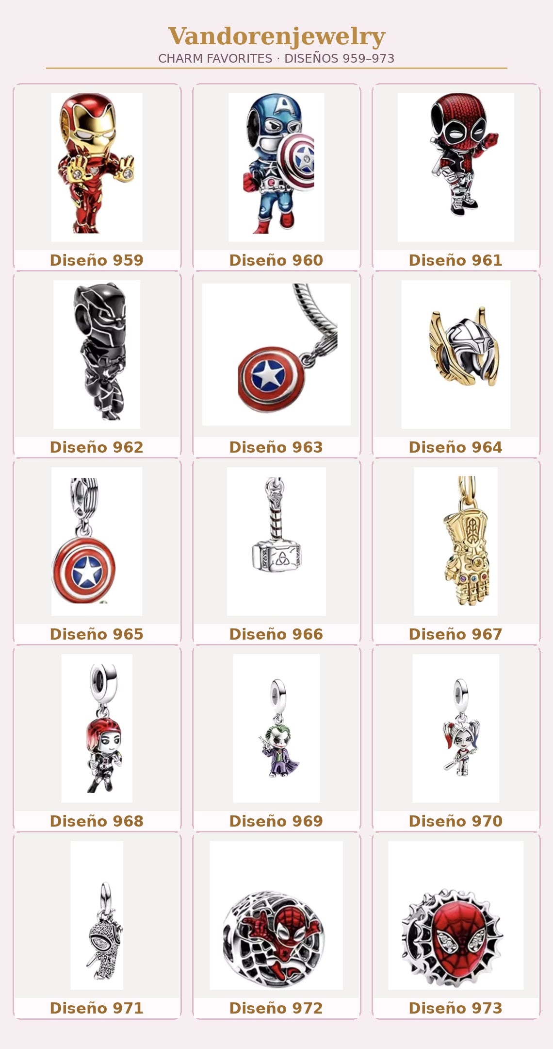 Carátula Charms diseños 959 al 973