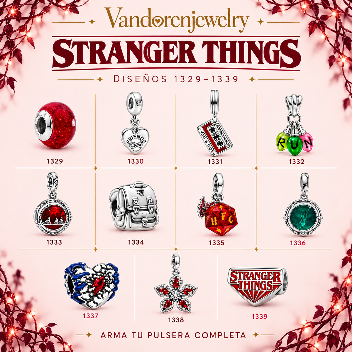 Portada Charms Stranger Things diseños 1329 a 1339