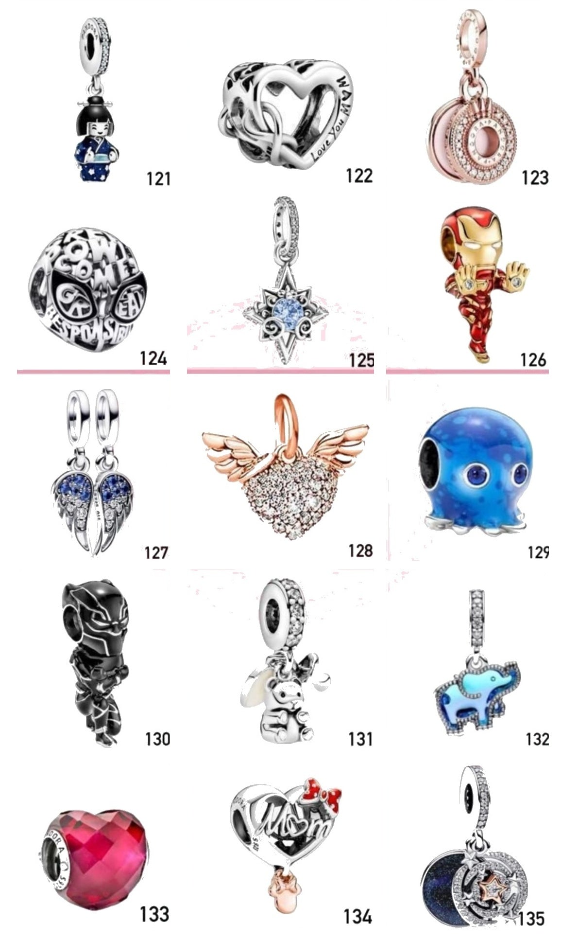 Charms diseños 121 al 135
