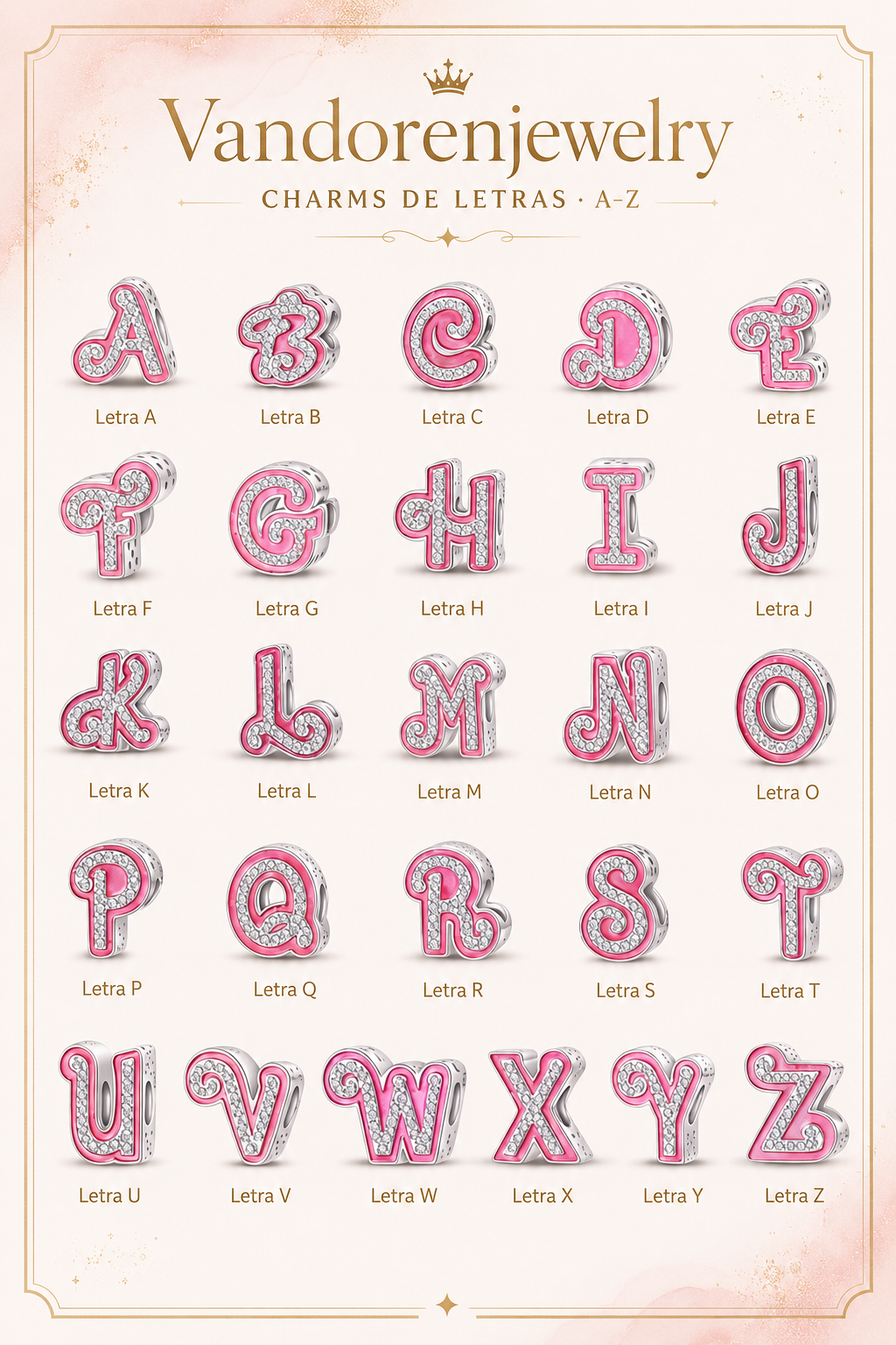 Charms de letras A a Z Vandorenjewelry