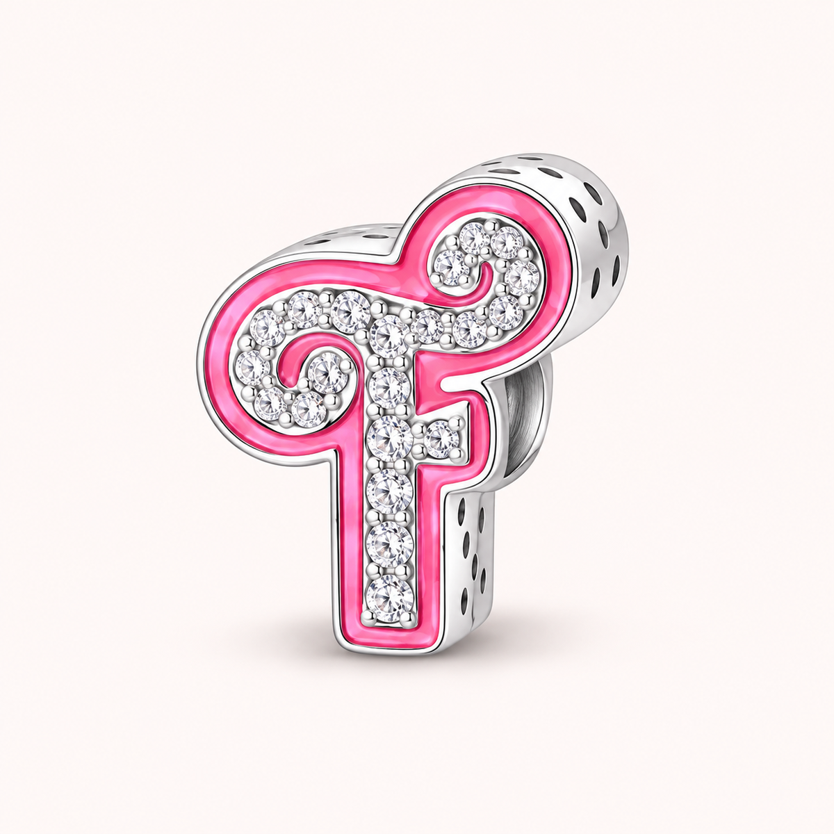 Charm letra F modelo rosa