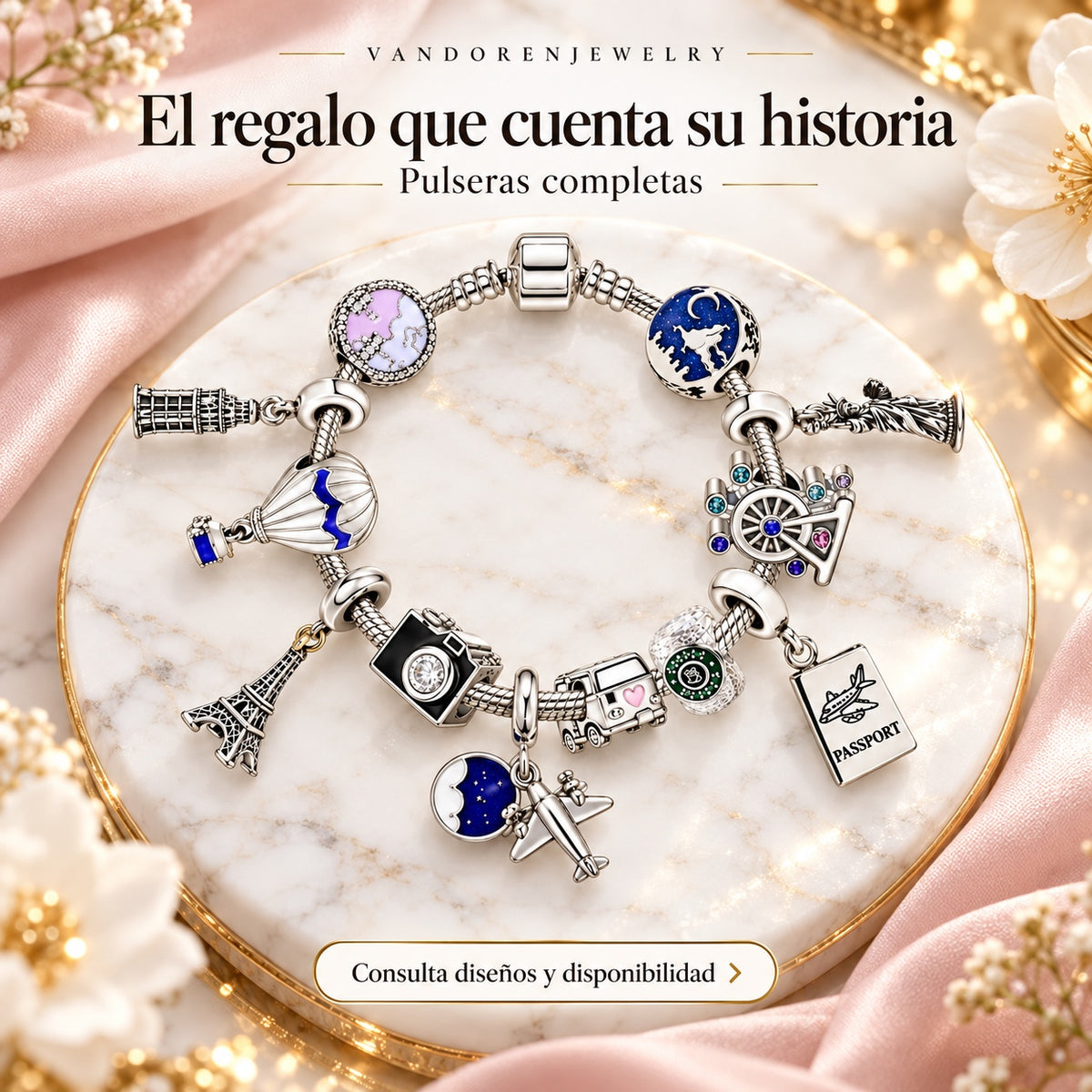 Pulsera completa de viajes, presentación Vandorenjewelry