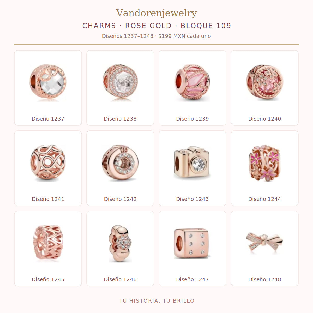 Charms Rose Gold diseños 1237 a 1248