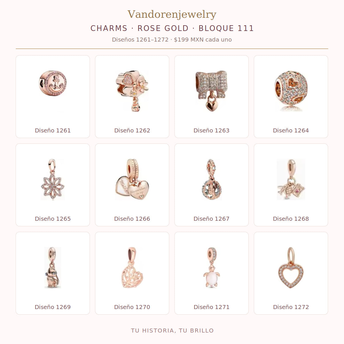 Charms Rose Gold diseños 1261 a 1272