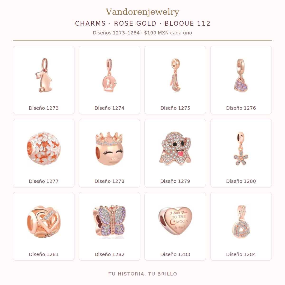 Charms Rose Gold diseños 1273 a 1284