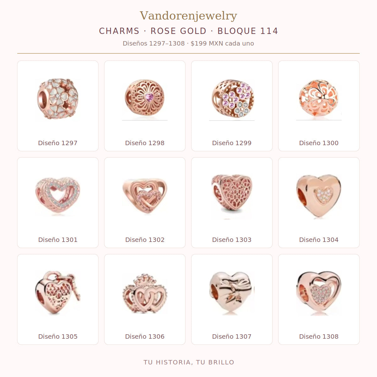 Charms Rose Gold diseños 1297 a 1308