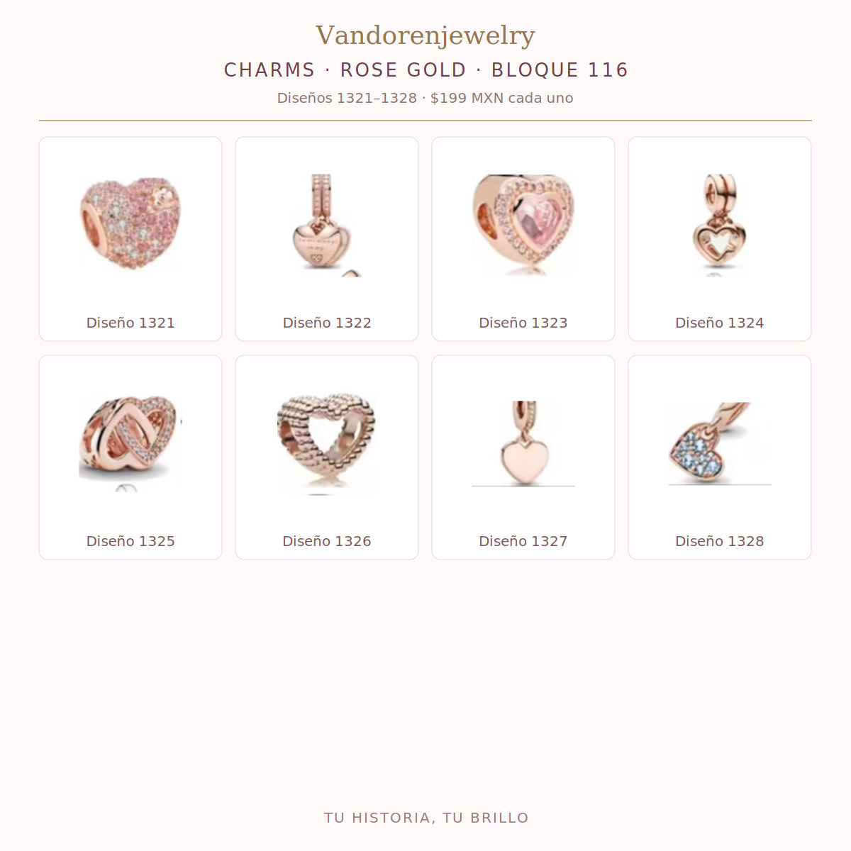 Charms Rose Gold diseños 1321 a 1328